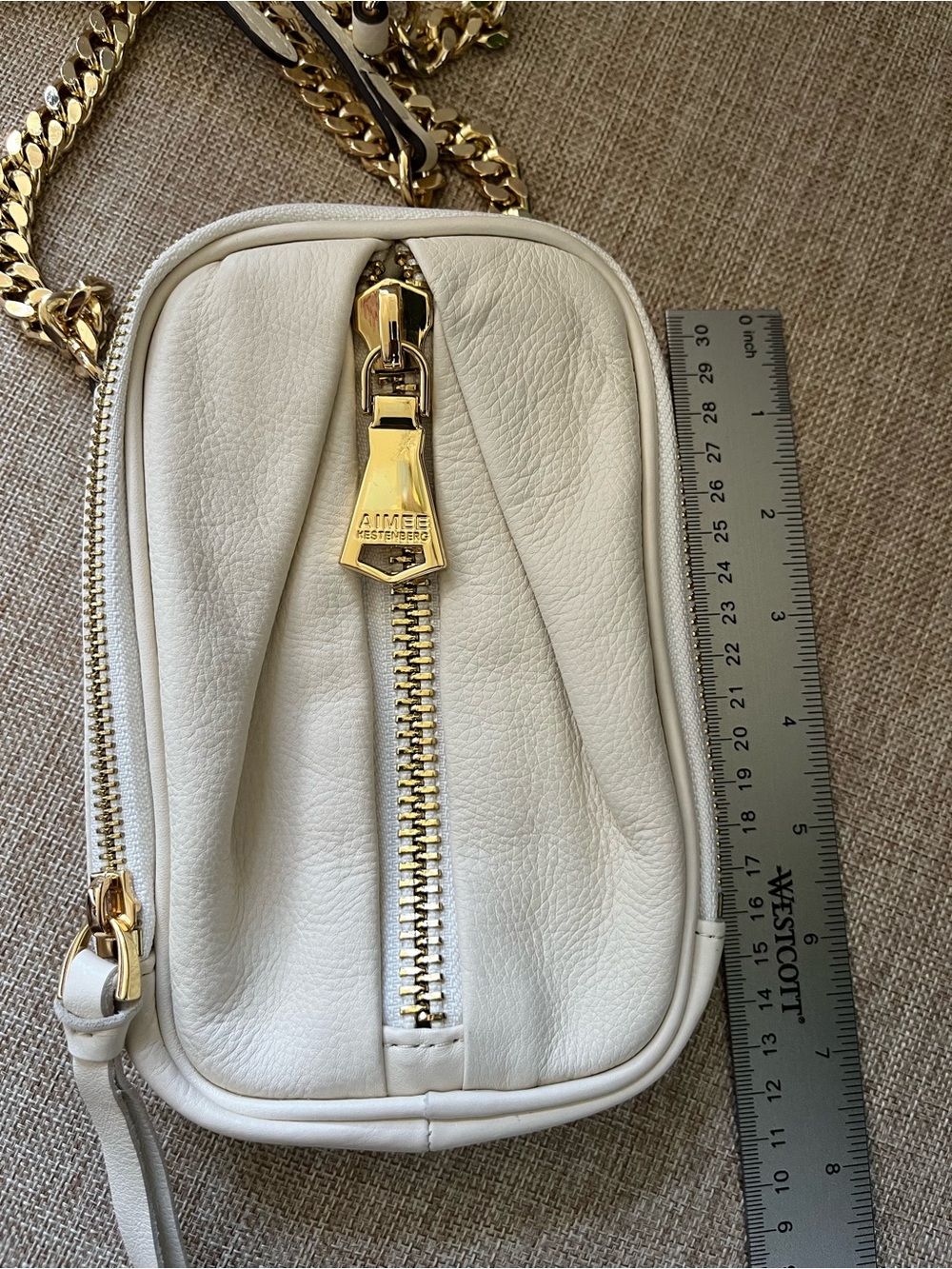 Aimee Kestenberg White Leather Crossbody Bag with Gold Hardware
